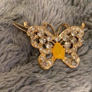 Gold  faux gem butterfly hair barrette